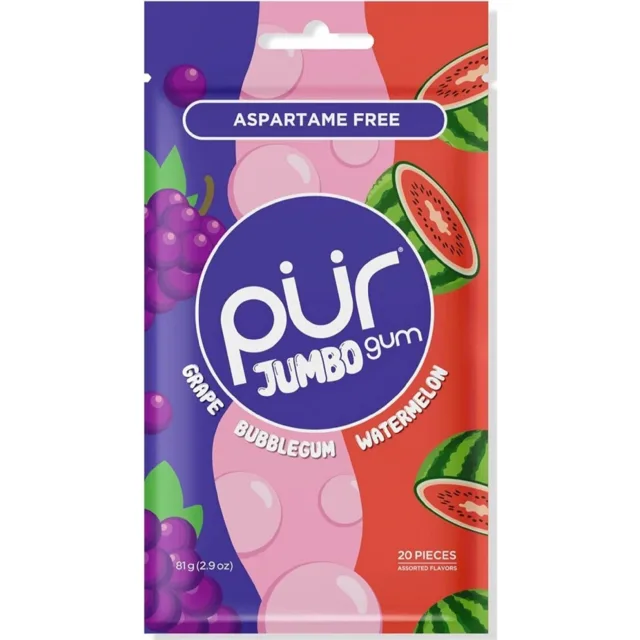 PÜR Xylitolové Žvýkačky, Bubblegum-Melounovo-Hroznové, 20 ks