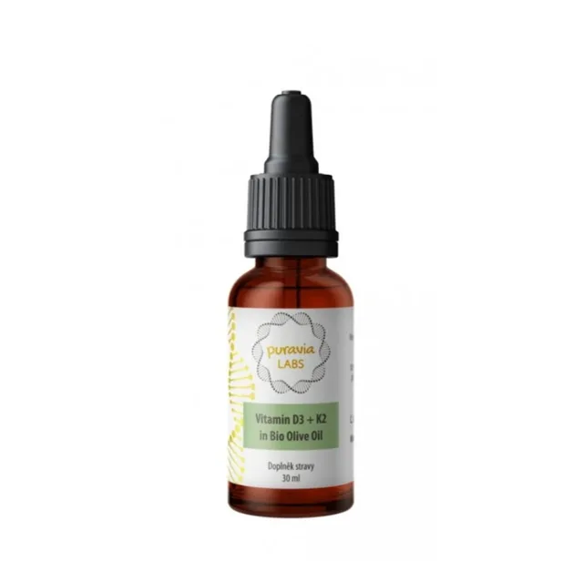 PURAVIA LABS Vitamín D3 + K2 kapky v olivovém oleji BIO 30 ml