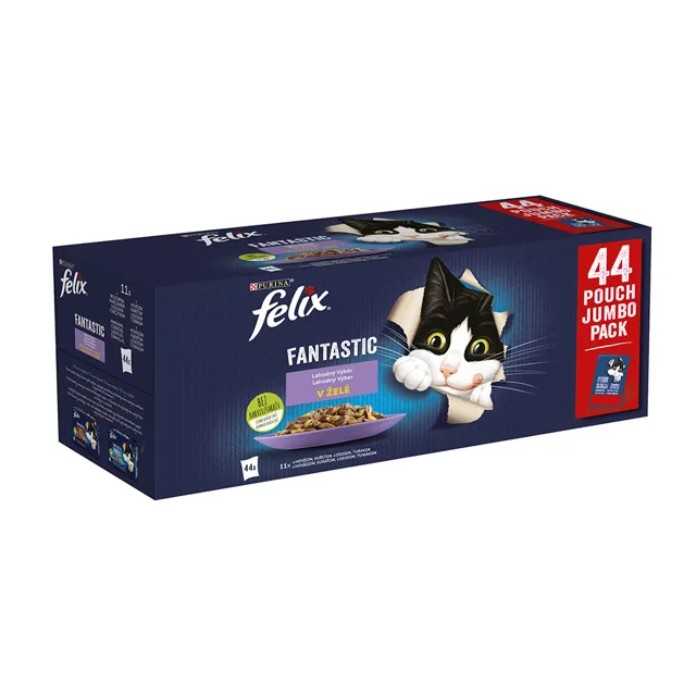 Purina Felix Fantastic hovězí, kuře, losos, tuňák v želé kapsičky pro kočky 44x85 g