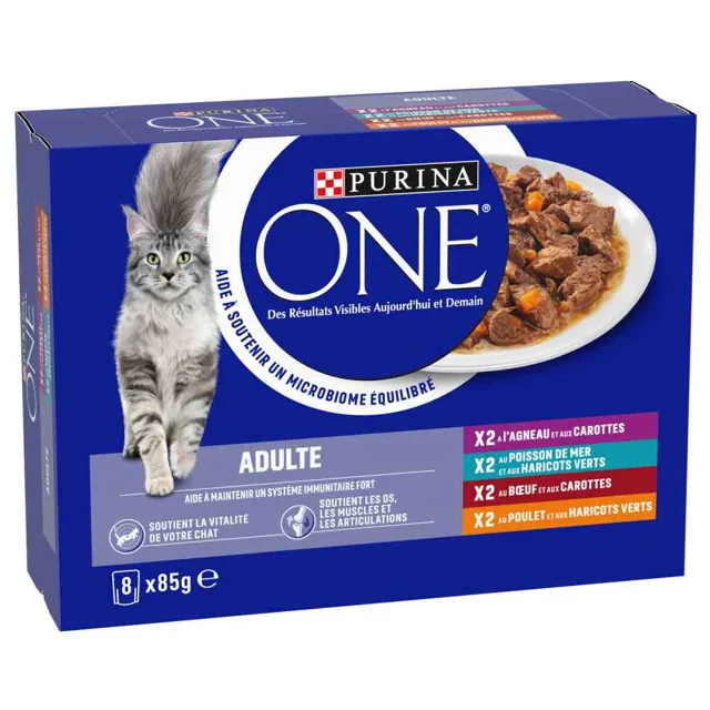 Purina ONE Adult kapsičky 8 x 85 g - kuře, hovězí, ryby, jehněčí