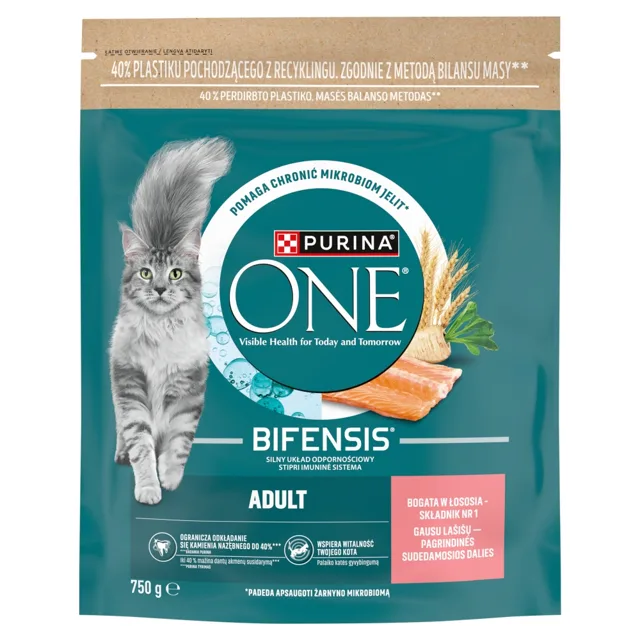 PURINA ONE Bifensis Adult Salmon 750 g bohaté na lososa granule pro kočky