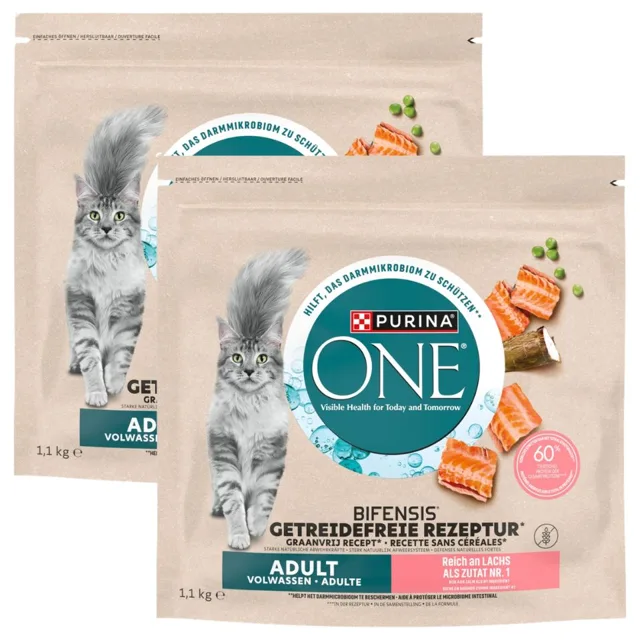 PURINA ONE Bifensis Grain Free Adult Salmon 2x1,1 kg bohaté na lososa, suché krmivo bez obilovin pro kočky
