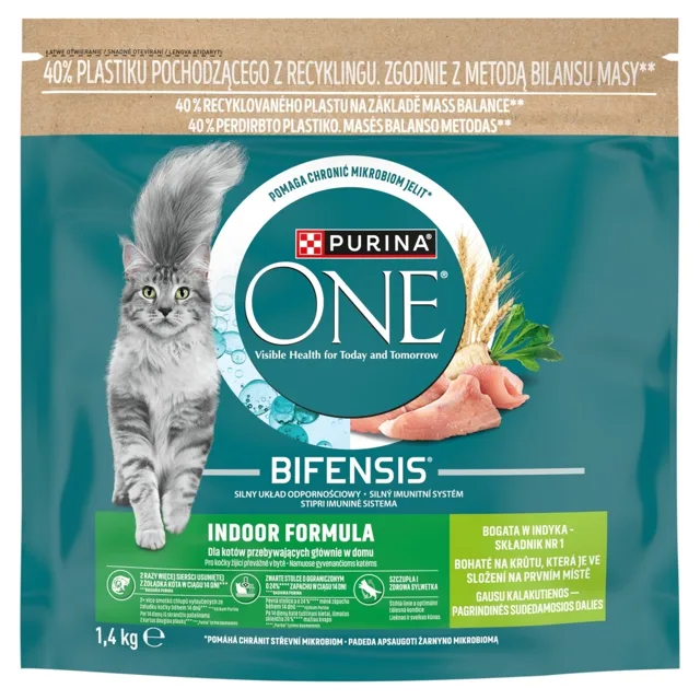 PURINA ONE Bifensis Indoor Formula 1,4 kg bohaté na krůtu, krmivo pro dospělé kočky