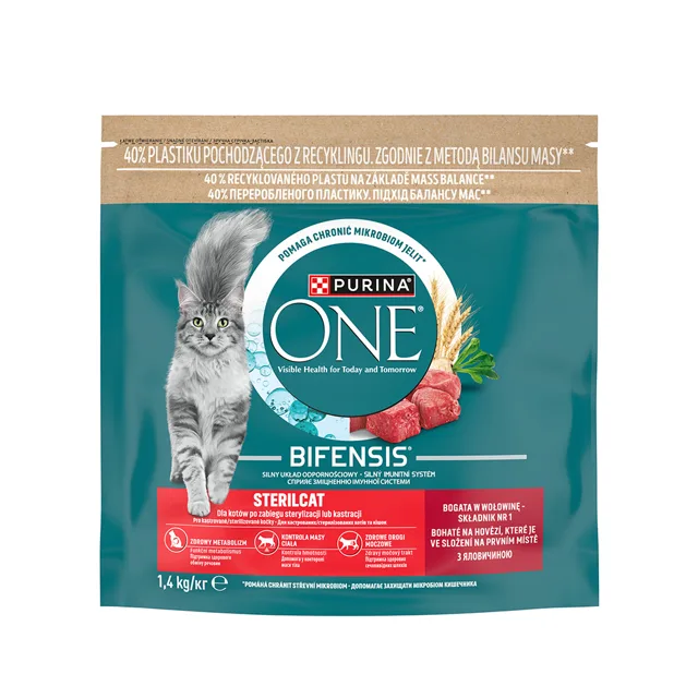 Purina ONE Bifensis Sterilised hovězí granule pro kočky 1,4 kg