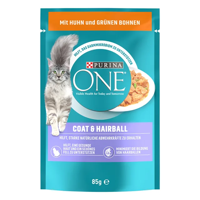 Purina ONE Coat & Hairball kapsičky - kuře, zelené fazolky  (52 x 85 g)