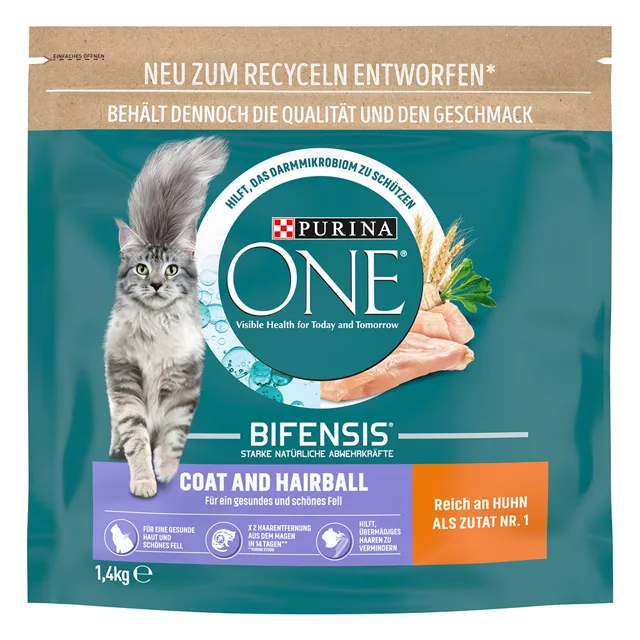 Purina ONE Coat & Hairball kuře - 1,4 kg