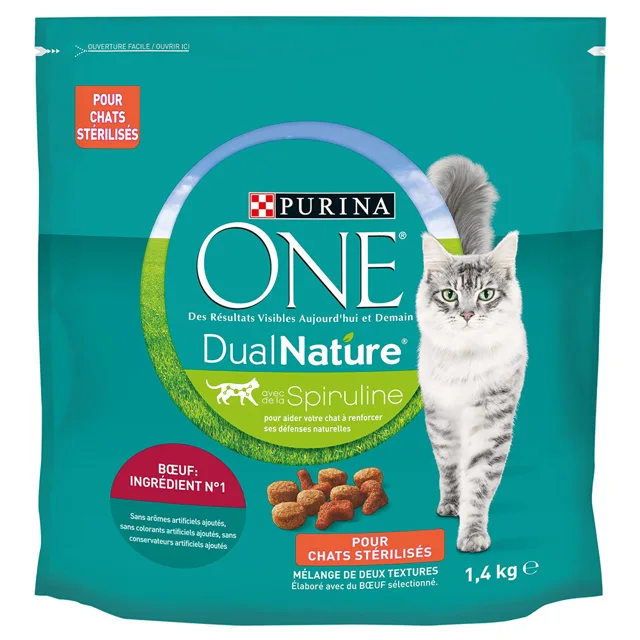Purina ONE Dual Nature Sterilised granule hovězí, spirulina - 1,4 kg