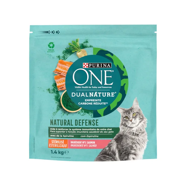 Purina ONE Dual Nature Sterilised granule losos, spirulina - 1,4 kg