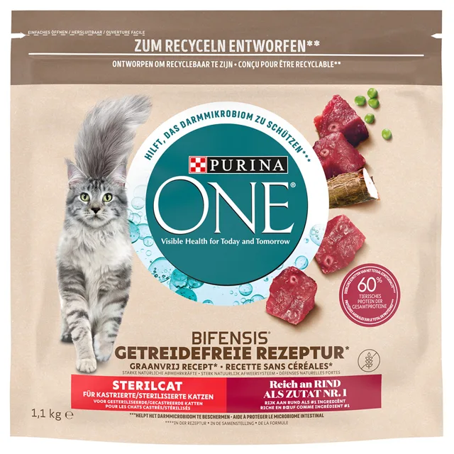 Purina ONE Grain Free Sterilised granule hovězí - Výhodné balení: 3 x 1,1 kg