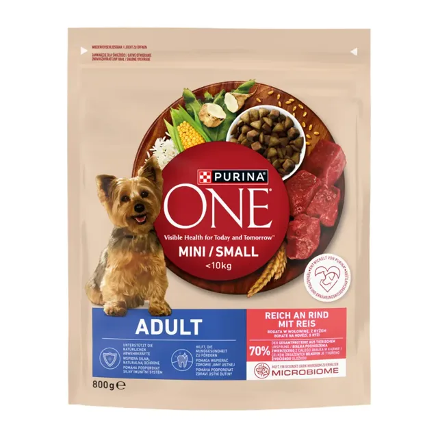 Purina One Granule ONE MINI/SMALL bohaté na hovězí, s rýží  800 g