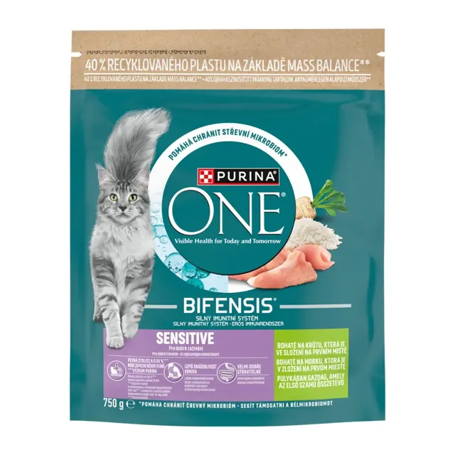 Purina One Granule pro kočky Sensitive krůta a rýže 750 g