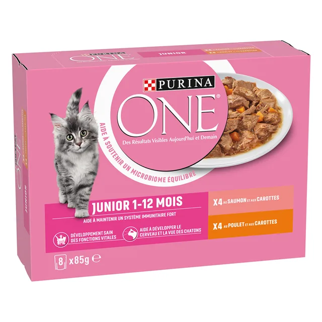 Purina ONE Junior Kitten kapsičky 8 x 85 g - kuře, losos