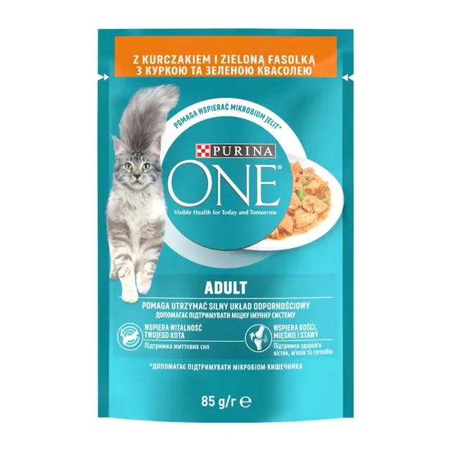 Purina One Kapsička pro kočky Adult mini filetky s kuřetem a zelenými fazolkami ve šťávě 85 g