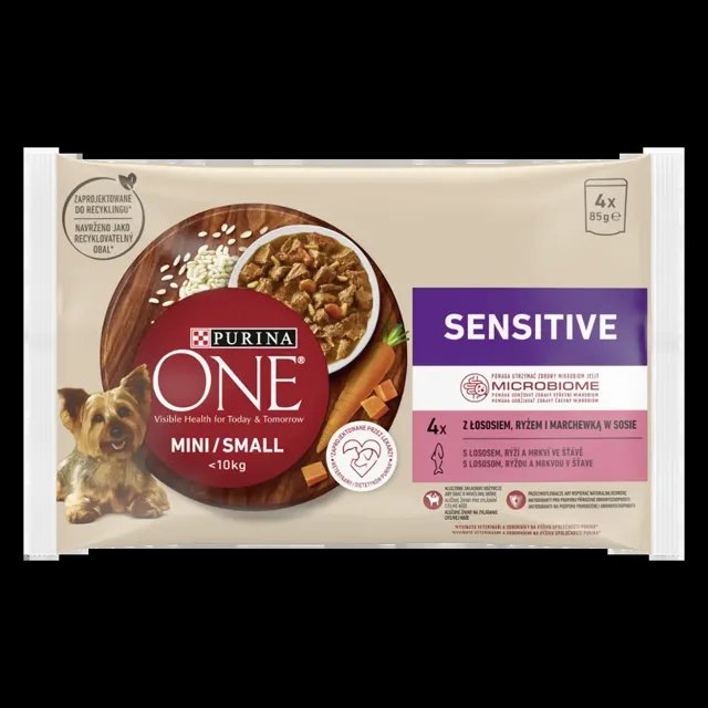 Purina One Kapsičky Sensitive s lososem ve šťávě 4x 85 g 340 g