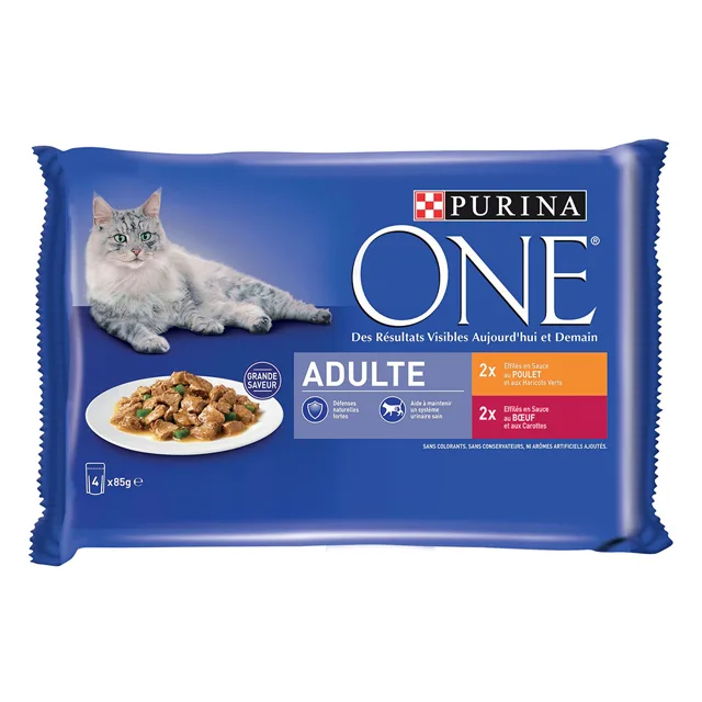 Purina ONE kapsičky výhodné balení 8 x 85 g - Adult kuřecí a hovězí