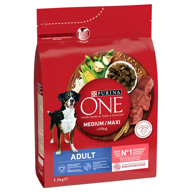 Purina ONE Medium/Maxi Adult granule hovězí, rýže - 12 kg