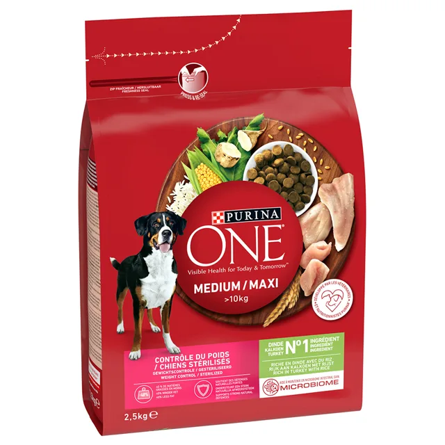 Purina ONE Medium/Maxi Weight Control Sterilised granule krůta - výhodné balení: 2 x 2,5 kg