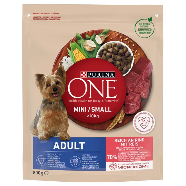 Purina ONE Mini Adult granule hovězí, rýže - 3 x 800 g