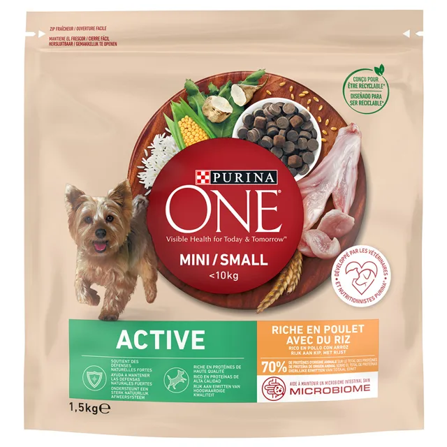 Purina ONE Mini Dog Active kapsičky kuře, rýže - 9 kg (6 x 1,5 kg)