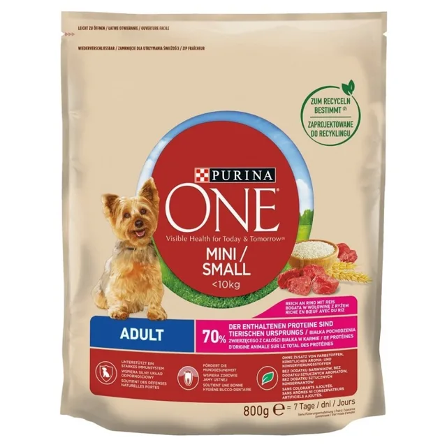 PURINA ONE Mini / Small bohaté na hovězí s rýží pro malá plemena 800 g