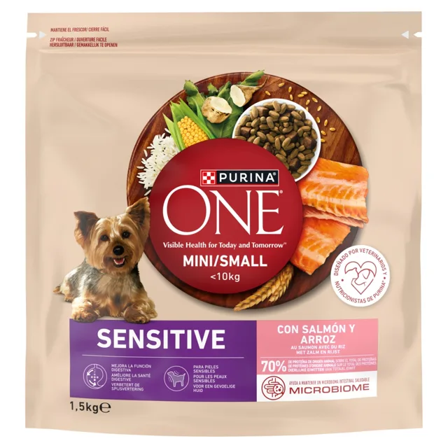 PURINA ONE Mini Small Sensitive Salmon and Rice 1,5 kg s lososem a rýží, suché krmivo pro malé psy s citlivým zažíváním