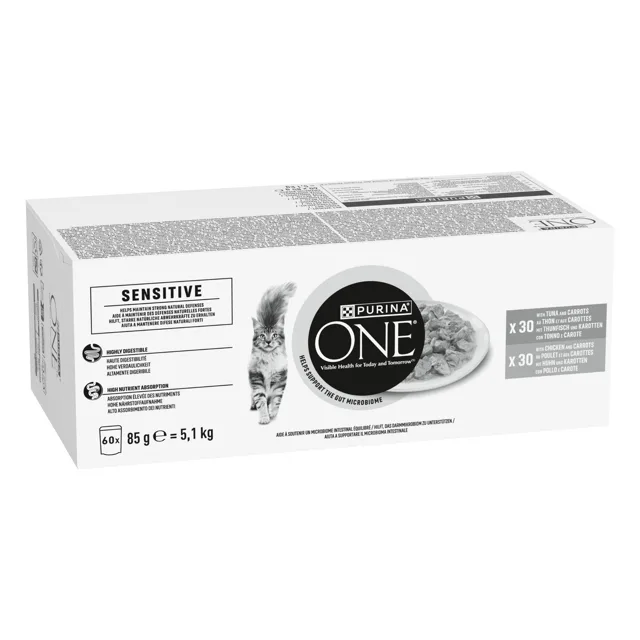 PURINA ONE Sensitive mix Adult 60 x 85 g - Výhodné balení: 2 x 60 x 85 g