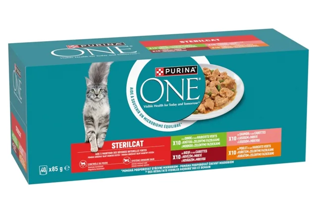PURINA ONE Sterilcat 40x85g s krůtím, hovězím, lososem, kuřecím, mokré krmivo pro kočky po sterilizaci