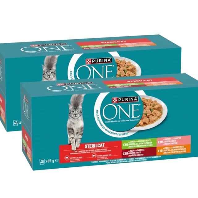 PURINA ONE Sterilcat 80x85g s krůtím, hovězím, lososem, kuřecím, mokré krmivo pro kočky po sterilizaci