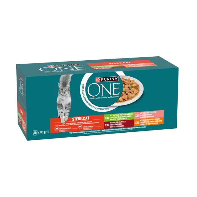 Purina ONE Sterilised hovězí, kuře, losos, krůta ve šťávě kapsičky pro kočky 40x85 g