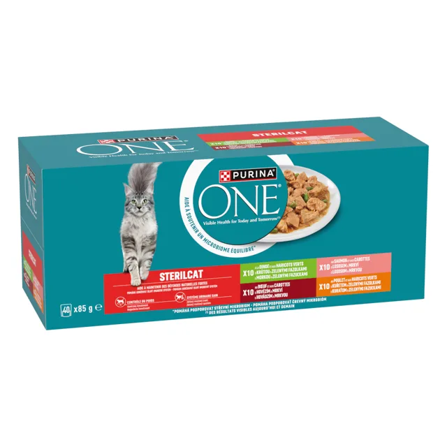 Purina ONE Sterilised kapsičky 40 x 85 g - hovězí, kuře, losos, krůta ve šťávě