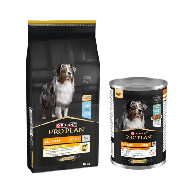 PURINA PRO PLAN 16 kg + All Size Adult Everyday Nutrition, 12 x 400g zdarma - All sizes Adult Light Sterilised, ryba + Ryba