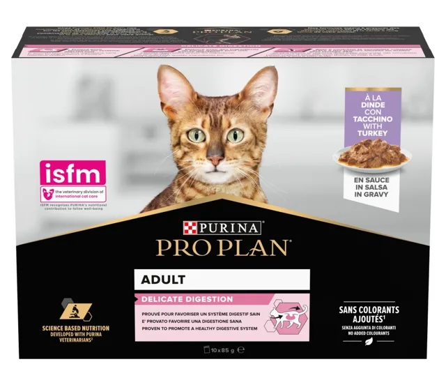 PURINA PRO PLAN Delicate Digestion s krůtou v omáčce Multipack 10x85g mokré krmivo pro kočky s citlivým trávicím systémem