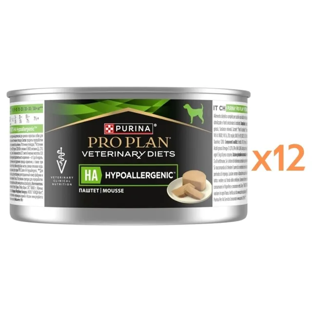 PURINA PRO PLAN Veterinary Diets Canine HA Hypoallergenic 12x195g pro potravinové intolerance, krmivo pro dospělé psy a štěňata