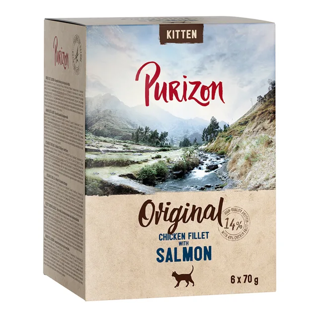 Purizon Kitten 6 ks (6 x 70 g) - bez obilovin - kuřecí filet s lososem