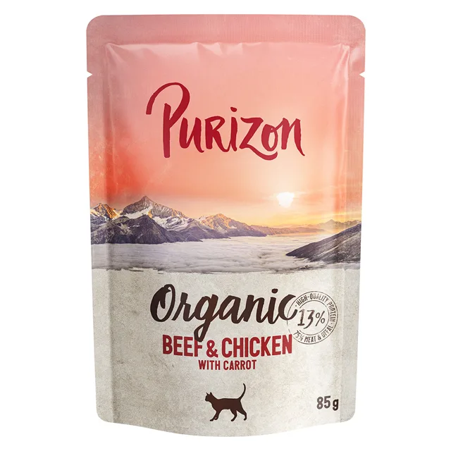 Purizon Organic 24 x 85 g výhodné balení - hovězí a kuřecí s mrkví