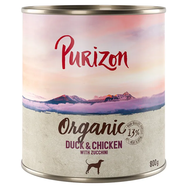 Purizon Organic výhodné balení 12 x 800 g - hovězí a kuřecí s mrkví