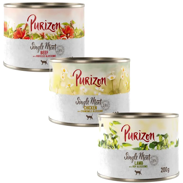 Purizon Single Meat 6 x 200 g - míchané balení: kuřecí, hovězí, jehněčí