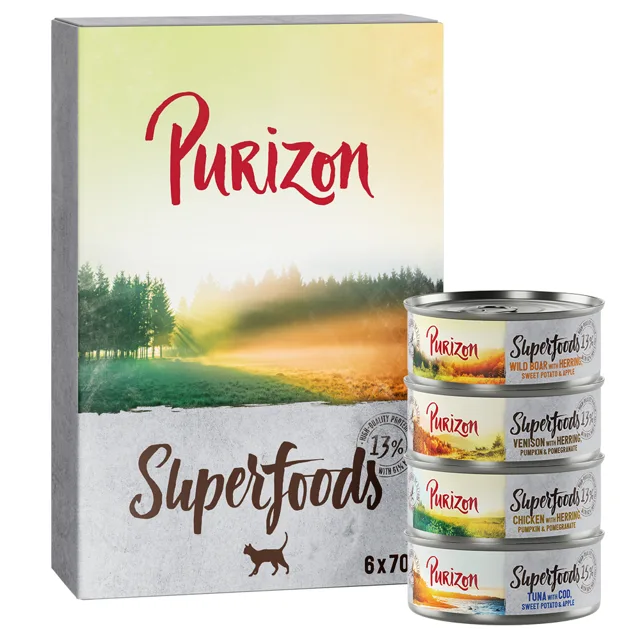 Purizon Superfoods 12 x 70 g - kuřecí se sleděm, dýní a granátovým jablkem