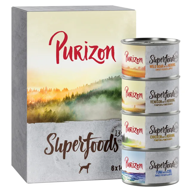Purizon Superfoods 24 x 140 g - zvěřina se sleděm, dýní a granátovým jablkem