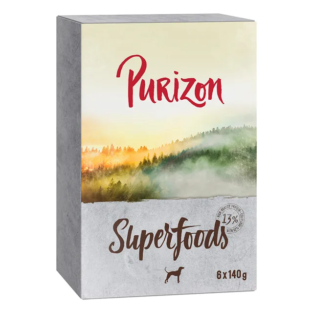 Purizon Superfoods 6 x 140 g - míchané balení (2x kuřecí, 2x tuňák, 1x divočák, 1x zvěřina)