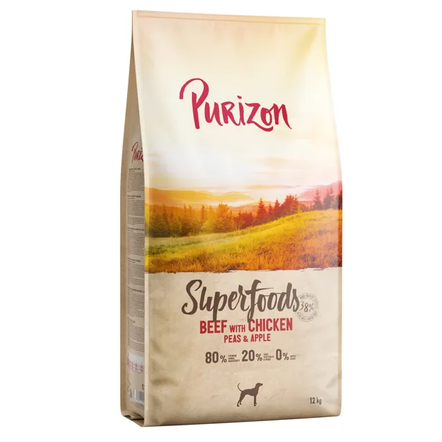 Purizon Superfoods hovězí s kuřecím, hráškem a jablky - výhodné balení: 4 x 1 kg