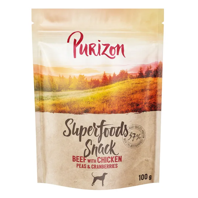 Purizon Superfoods Snacks pro psy 100 g - Hovězí s kuřecím, hráškem a brusinkami 100 g