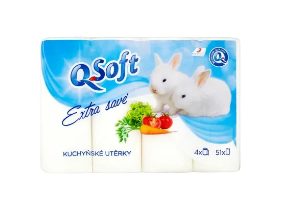 Q-Soft kuchyňské utěrky extra savé 3 vrstvé 4 ks