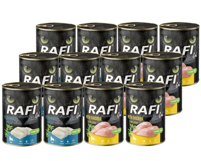 RAFI Cat Adult Mix příchutí 12x400 g s treskou a kuřetem, konzervy pro kočky
