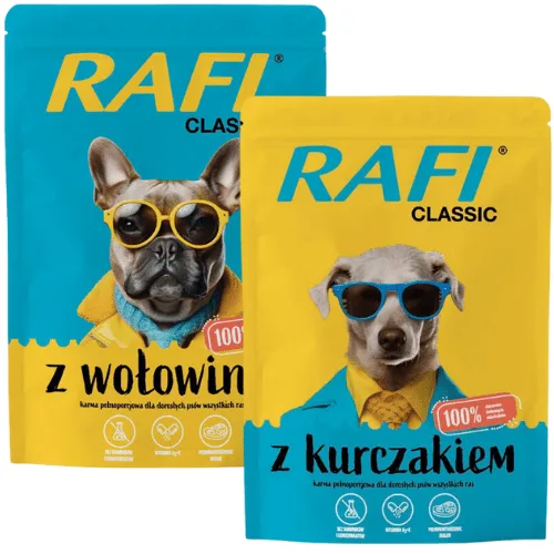 RAFI Classic Mix příchutí - mokré krmivo s kuřecím a hovězím masem pro psy 24x400g