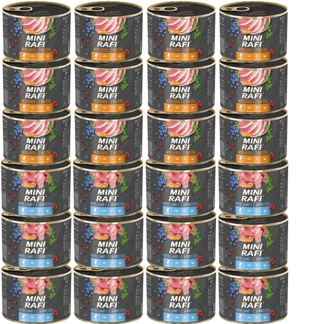 RAFI Mini Mix příchutí s kachnou a jehněčím 24x185g pro psy malých plemen