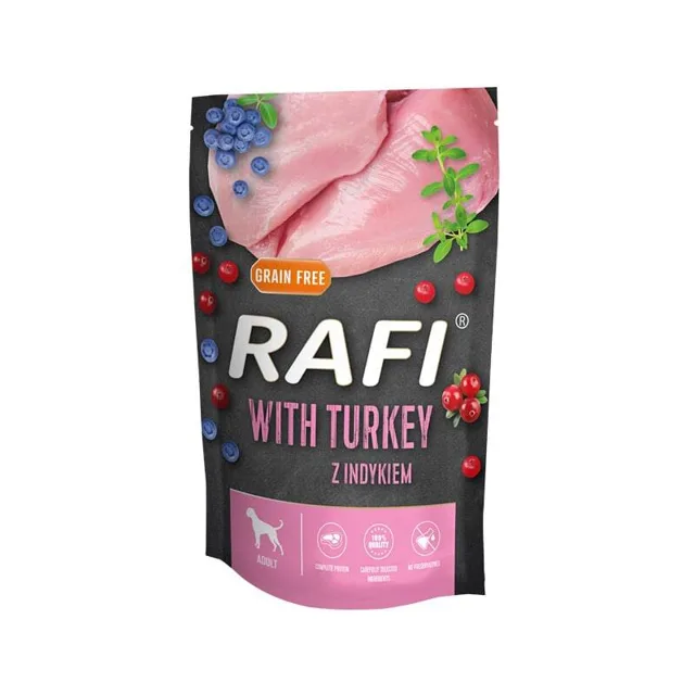 RAFI mokré krmivo s krůtím masem, borůvkami a brusinkami pro psy 500 g