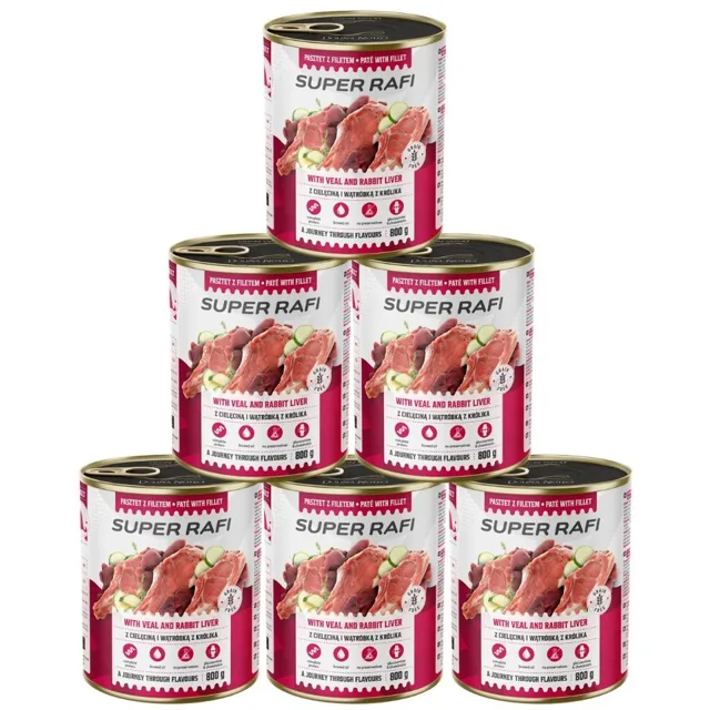 RAFI Super s hovězím masem a králičími játry 6x800g paštika pro psy