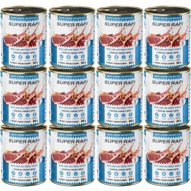 RAFI Super s jehněčím masem a srdíčky z krůty 12x800g paštika pro psy