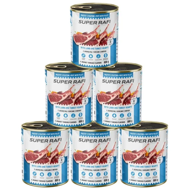RAFI Super s jehněčím masem a srdíčky z krůty 6x800g paštika pro psy